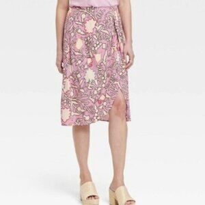 Knox Rose Pink Floral Drapey A-Line Wrap Skirt